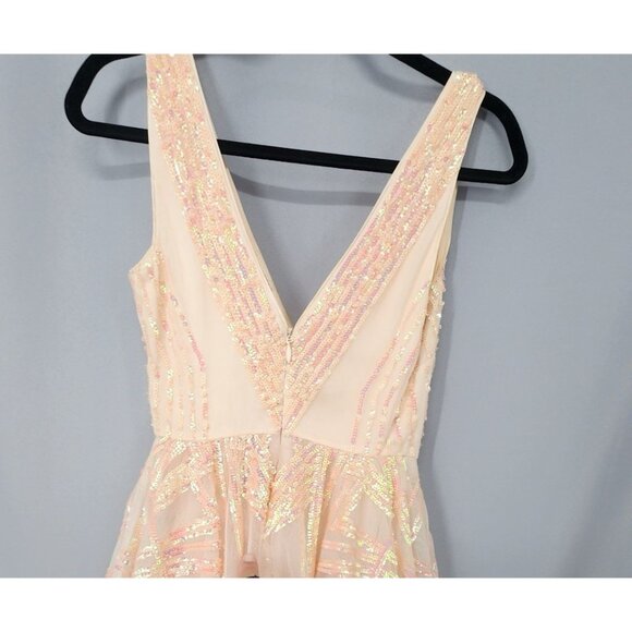 Bebe Mini Dress XS Peach Sequins Layered Mesh Coquette Hoco Ballerina Fairycore - Picture 12 of 16